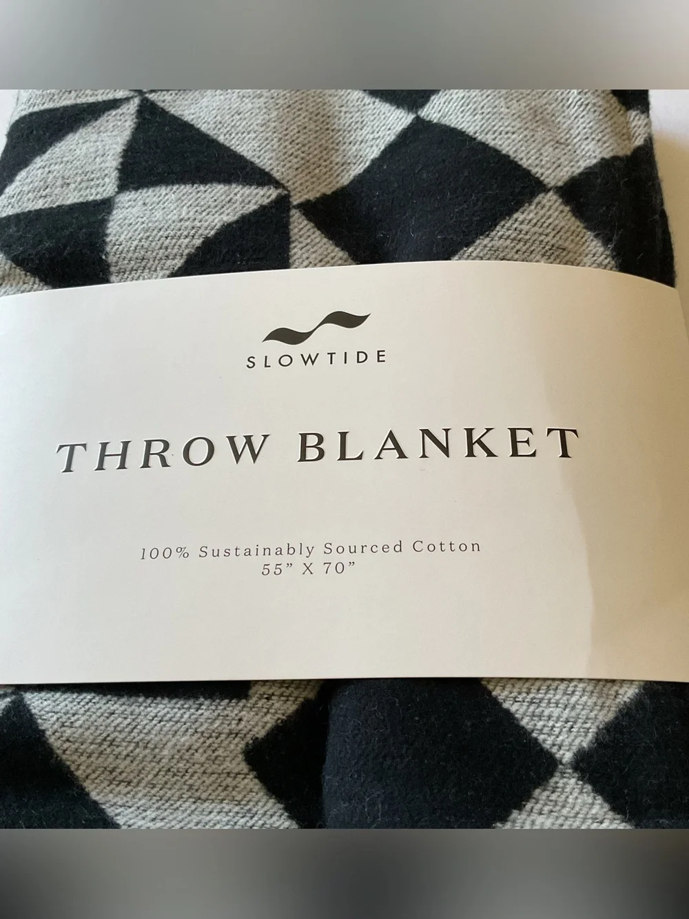 SLOWTIDE BRUSHED COTTON THROW BLANKET GATSBY SQUARE NEW MOON BLACK WHITE NWT